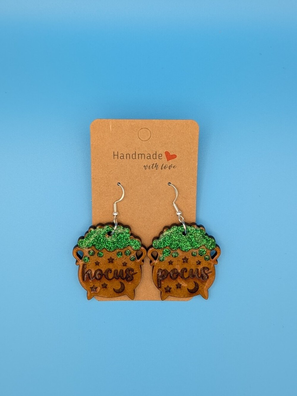 Handmade Green Glitter Hocus Pocus Earrings